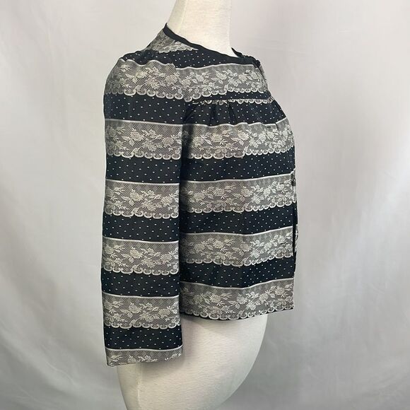 Red Valentino Black Lace Print Striped Jacket - Picture 2 of 4
